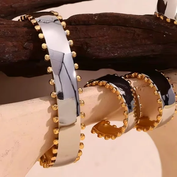 Anthropologie Dual Tone 18k Gold- Plated Ss Silver Gold Cuff Bracelet | NWOT - Picture 8 of 10